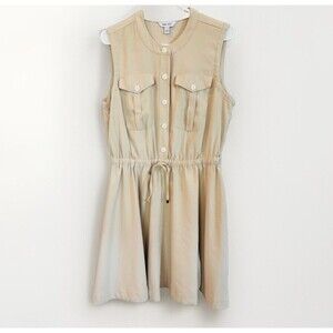 Nine West Cream Button Front Dress Size L Sleeveless Preppy Safari Travel